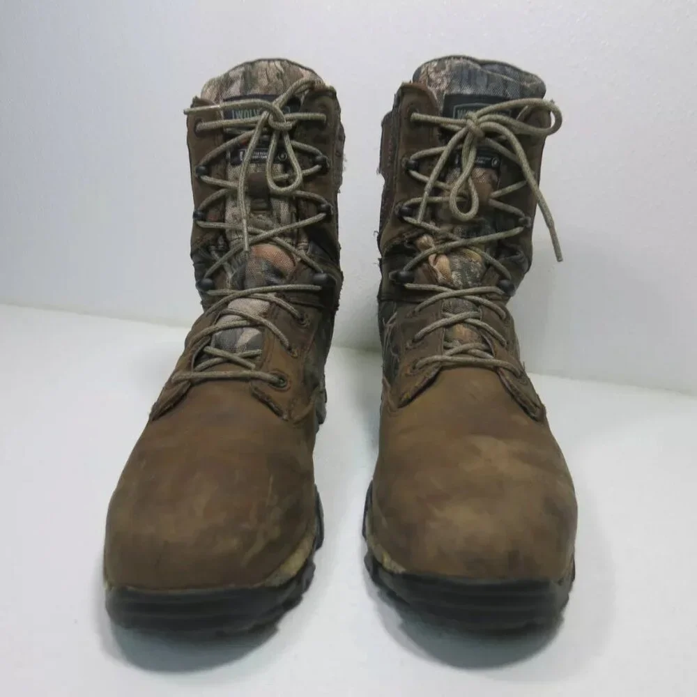 Wolverine Camo Camouflage Soft Toe Leather Canvas Boots Shoes Men's Hiking 10 M